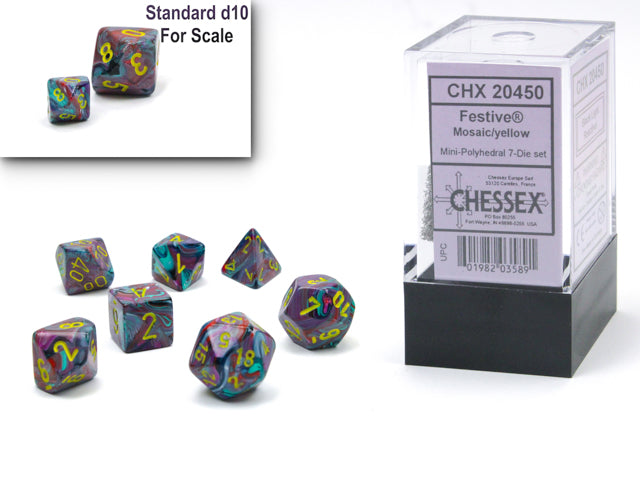 Chessex Festive Mini Polyhedral 7 Die Set Mosaic/Yellow