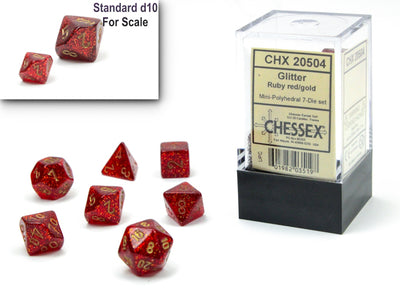 Chessex Glitter Mini Polyhedral 7-Die Set Ruby/Gold