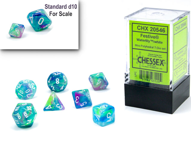 Chessex Festive Mini Polyhedral 7 Die Set Waterlily/White