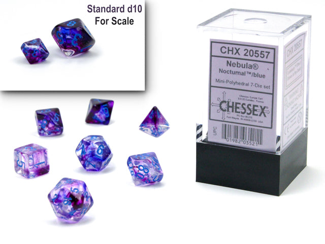 Chessex Nebula Mini Polyhedral 7 Die Set Nocturnal/Blue Luminary