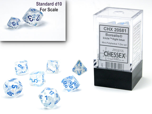 Chessex Borealis Mini Polyhedral 7 Die Set Icicle/Light Blue Luminary