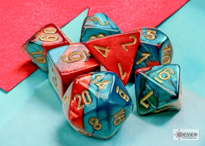Chessex Gemini Mini-hedral Red-Teal/Gold 7-Die Set
