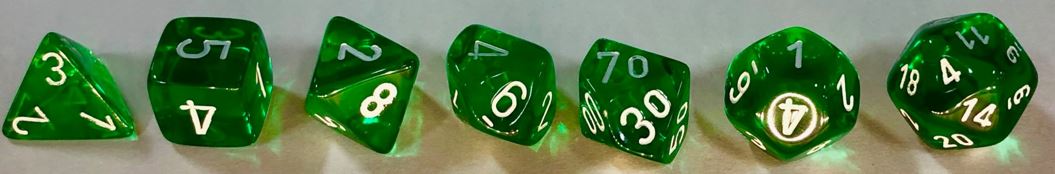 Translucent Polyhedral Green/white 7-Die Set