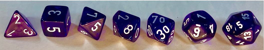 Translucent Polyhedral Purple/white 7-Die Set