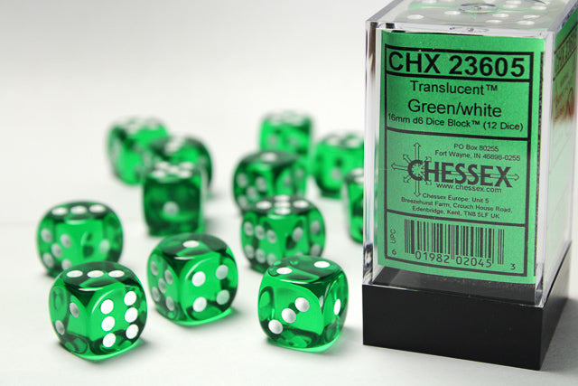 Chessex: Translucent Green/White D6 Dice Block