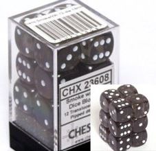 Chessex Translucent 16mm D6 Smoke/White Dice Block (12 Dice)