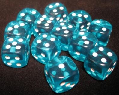 Chessex Translucent 16mm D6 Teal/White Dice Block (12 Dice)
