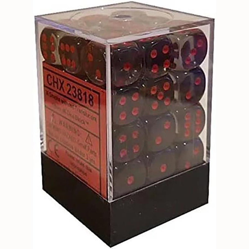 Chessex Translucent Smoke/Red D6 Dice Block (36 Count) - 12mm