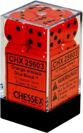 Chessex: Opaque D6 Orange/Black 12Mm Dice Block