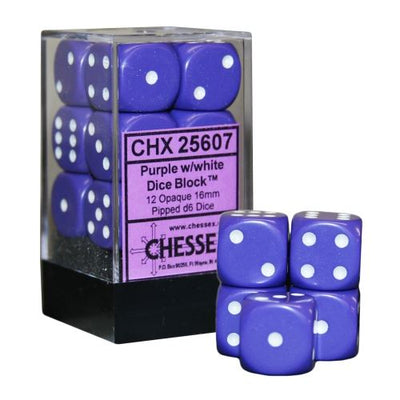 Chessex Opaque 16mm D6 Purple/White Dice Block