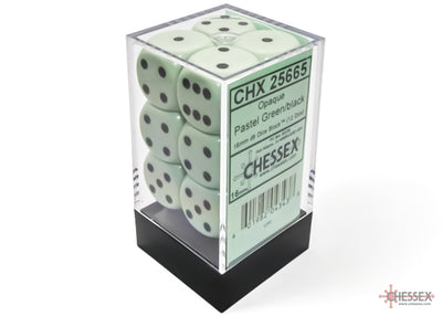 Chessex Opaque 16mm d6 Pastel Green/black Dice Block (12 Dice)