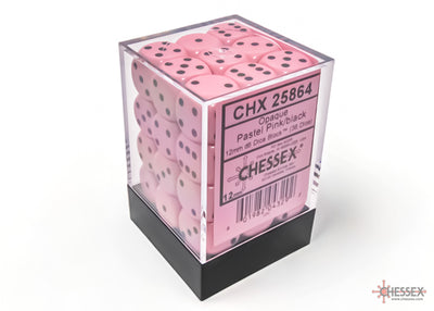 Chessex Opaque 12mm d6 Pastel Pink/Black Dice Block (36 Dice)