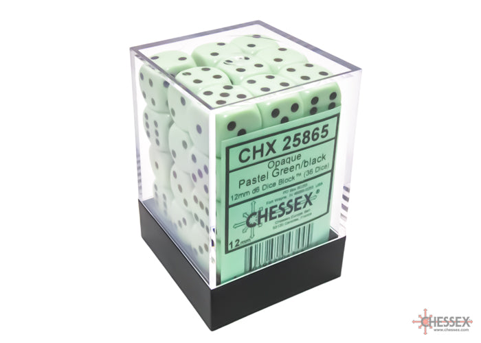 Chessex Opaque 12mm d6 Pastel Green/black Dice Block(36 dice)