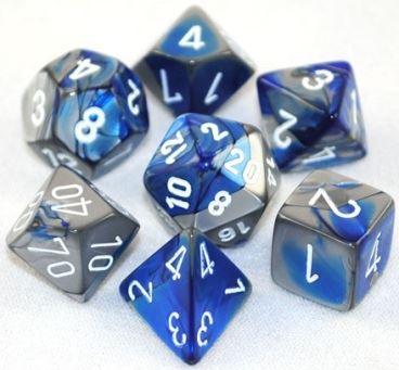 Chessex Gemini Blue-Steel/White Polyhedral 7-Die Set