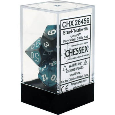 Chessex Gemini Polyhedral Steel-Teal/White 7-Die Set