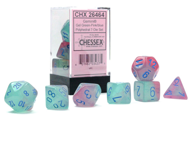 Chessex Gemini Gel Green-Pink/Blue Luminary 7 Die Set