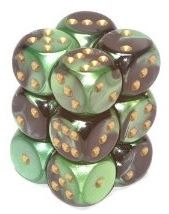 Chessex Gemini Black-Green/Gold 16mm D6 Dice Block