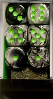 Chessex Gemini Black-Grey/Green 16mm D6 Dice Block