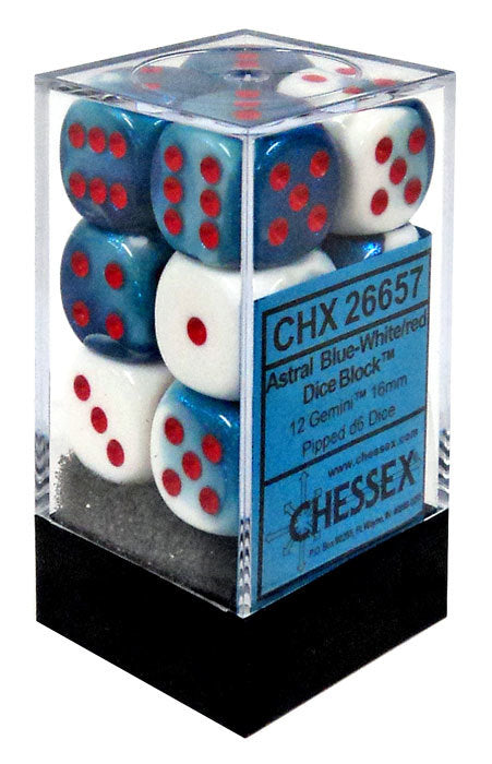 Chessex: Gem Astral Blue White / Red 16Mm