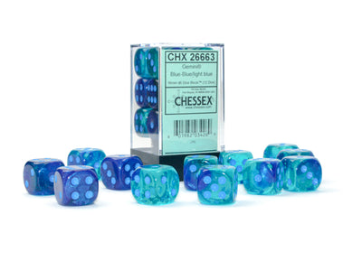 Chessex Gemini Blue-Blue/Light Blue Luminary 16mm D6 Dice Block