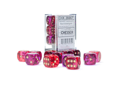 Chessex Gemini Translucent Red-Violet/Gold 16mm D6 Dice Block