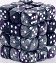 Chessex: Gemini Purple-Steel/White 12Mm D6 Dice Block