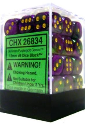 Chessex Gemini Green-Purple/Gold 12mm D6 Dice Block