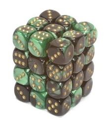 Chessex Gemini Black-Green/Gold 12mm D6 Dice Block