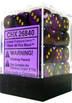 Chessex: Gemini Black-Purple/Gold 12Mm D6 Dice Block