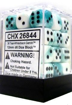 Chessex: Gemini Teal-White/Black 12Mm D6 Dice Block