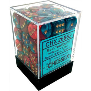 Chessex: Gem Red Teal / Gold 12Mm