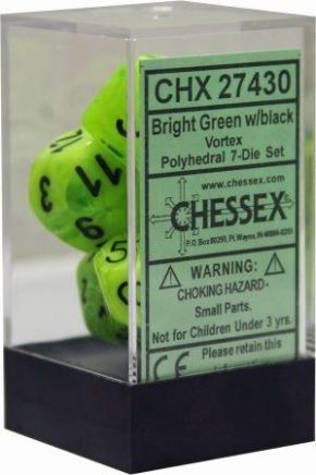 Chessex: Vortex Bright Green/Black 7-Die Set