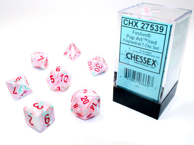 Chessex Festive Pop Art/Red Polyhedral 7-Die Set