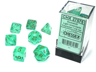 Chessex Borealis Polyhedral Light Green/Gold Luminary 7-Die Set