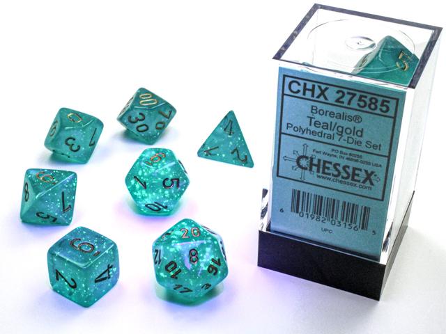 Chessex Borealis Polyhedral Teal/gold Luminary 7-Die Set