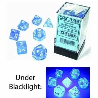 Chessex Borealis Polyhedral Sky Blue/white Luminary 7-Die Set