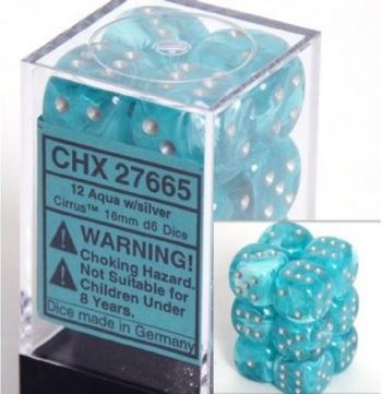 Chessex: Cirrus Aqua/Silver 16Mm D6 Dice Block