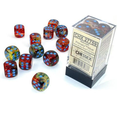 Chessex Nebula Primary/Blue Luminary 16mm d6 Dice Block (12 Dice)