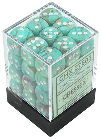 Chessex Marble Oxi-Copper/White 12mm d6 Dice Block (36 Dice)