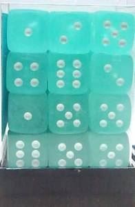 Chessex Frosted Teal/White 12mm D6 Dice Block (36 Dice)