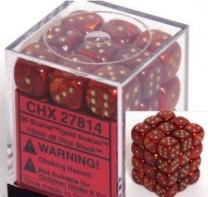 Chessex Scarab Scarlet/Gold 12mm D6 Dice Block