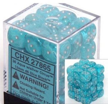 Chessex: Cirrus Aqua/Silver 12Mm D6 Dice Block
