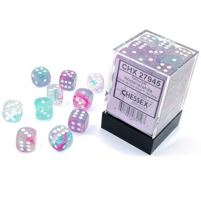 Chessex Nebula Wisteria/White Luminary 12mm d6 Dice Block (36 Dice)