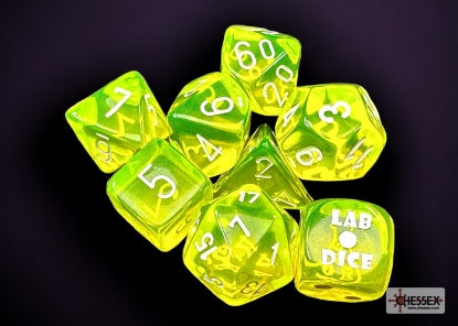 Chessex Translucent Neon Yellow/White 7-Die Set with Bonus Die