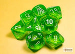 Chessex Translucent Rad Green/White 7-Die Set with Bonus Die
