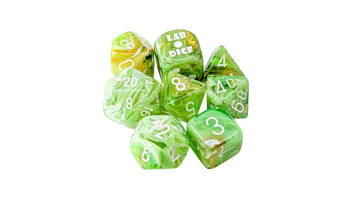 Chessex Lab Dice 10 Marble Sour Green/White 7-Die Set