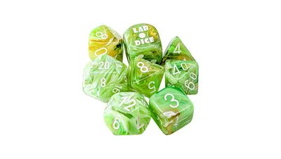 Chessex Lab Dice 10 Marble Sour Green/White 7-Die Set
