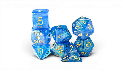 Chessex Lab Dice 10 Shimmer Aqueous/Gold 7-Die Set