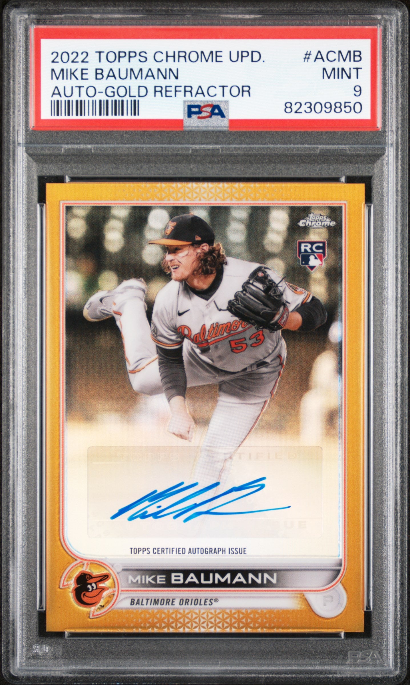 2022 Topps Chrome Update Autographs #ACMB Mike Baumann Gold Refractor PSA 9