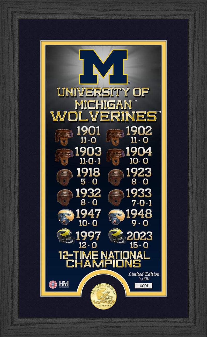Highland Mint Michigan Wolverines 12-Time National Champions Bronze Coin Photo Mint - Limited Edition /5,000
